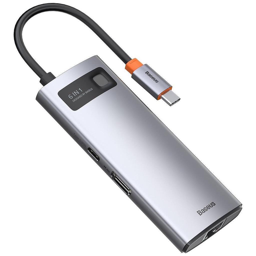 Baseus Hub USB-C 6 in 1 with 3 USB 3.0, 1 HDMI, 1 RJ45, 1 PD grey CAHUB-CW0G