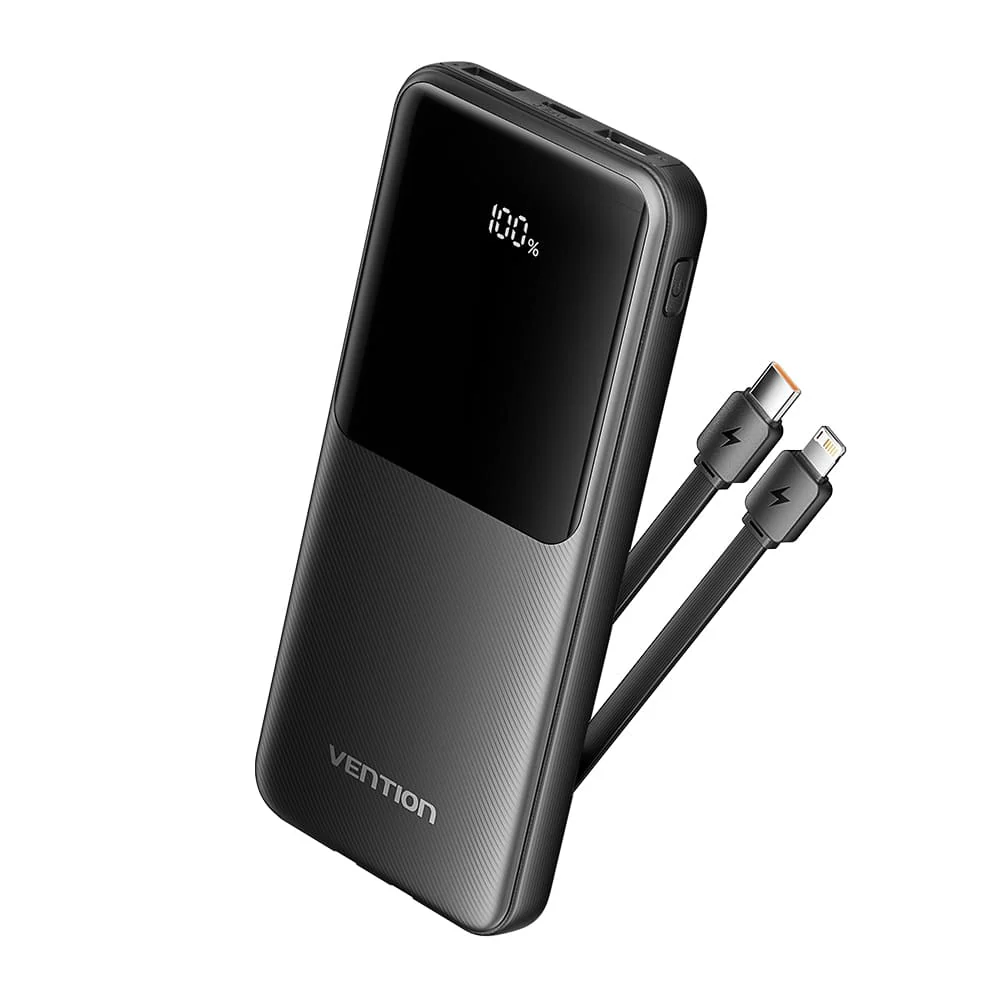 Vention Power Bank 10000 mAh 22.5W with Data Cable Type-C and Lightning Black FHOB0