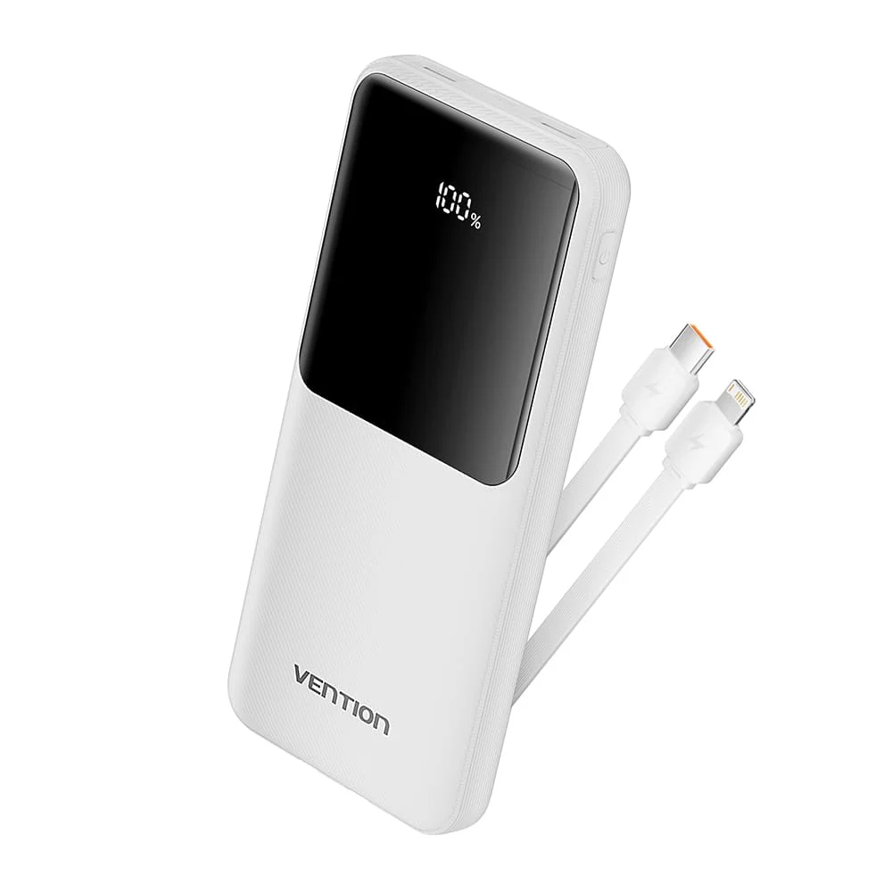 Vention Power Bank 10000 mAh 22.5W with Data Cable Type-C and Lightning White FHOW0