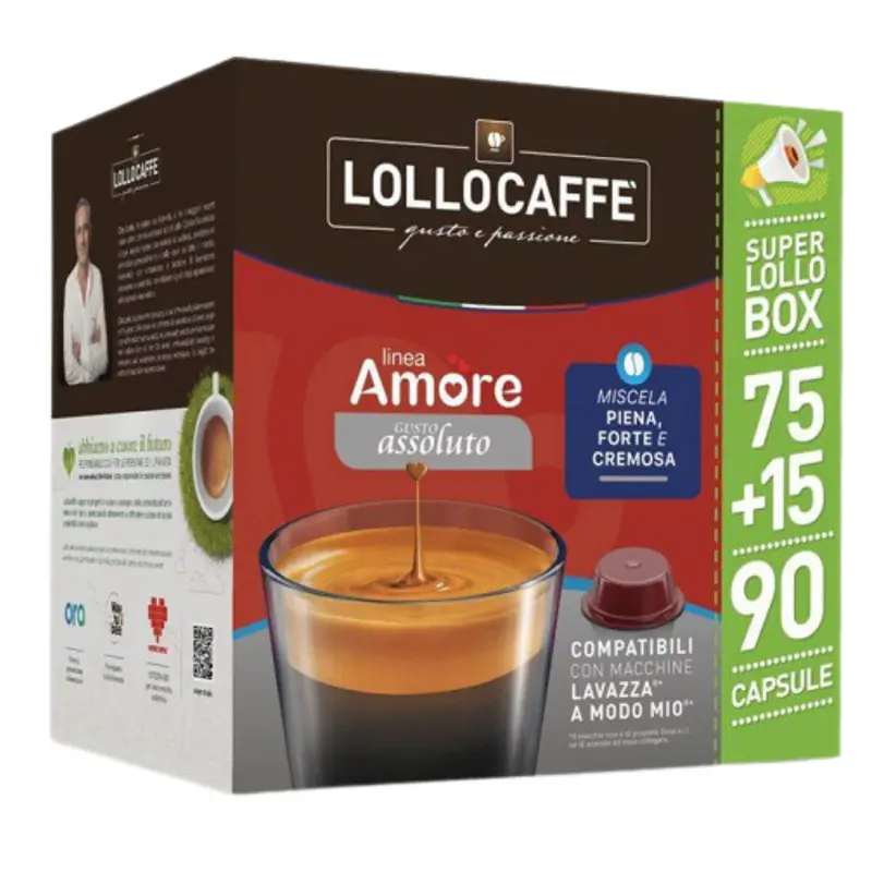 Lollo Box Caffè in Capsule Compatibili con "Lavazza A Modo Mio" Gusto Assoluto 90 Pz