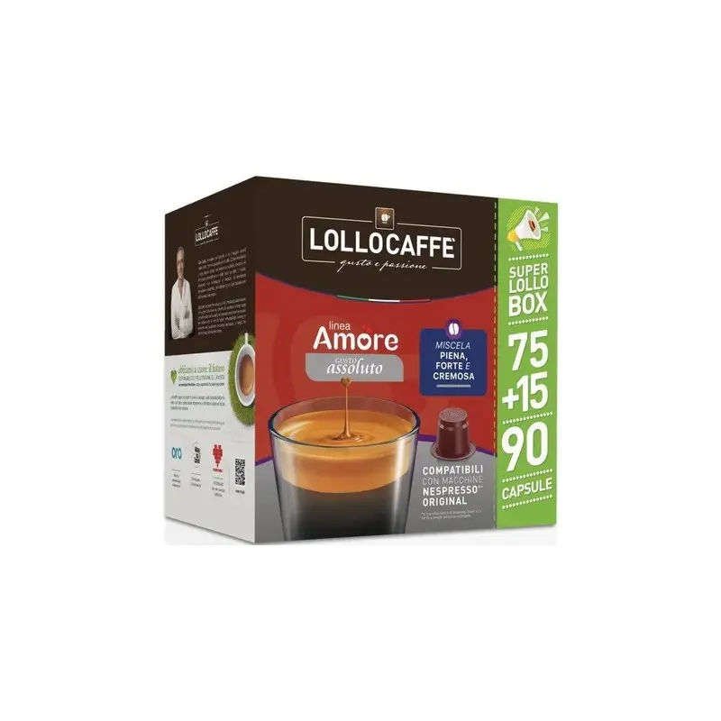 Lollo Caffè Box Coffee in Capsules Compatibile With "Nespresso Original" Absolute Taste 90 Pcs
