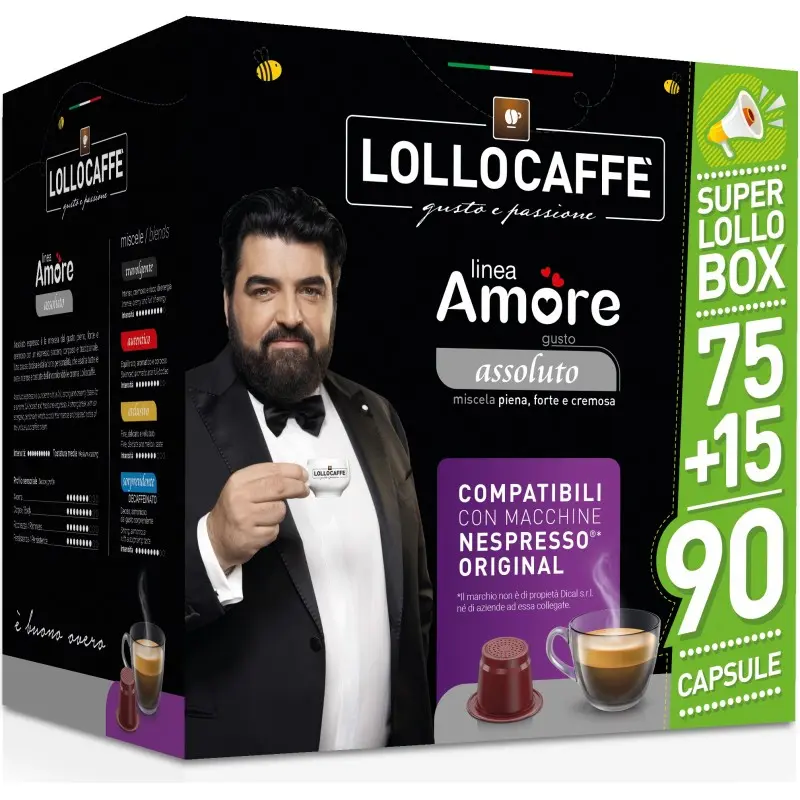 LolloCaffè Box Caffè in Capsule Compatibili Con "Nespresso Original" Gusto Assoluto 90 Pz