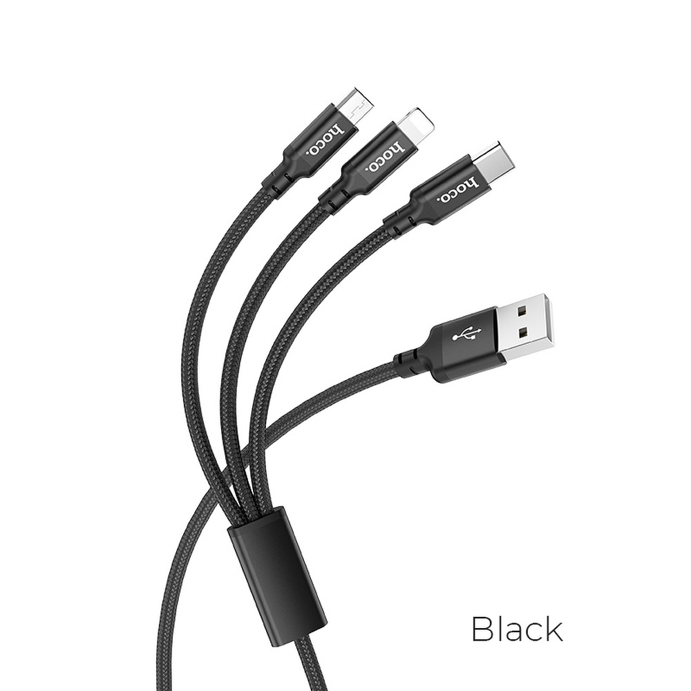 Hoco Cavo Dati 3 in 1 Micro USB, Type-C, Lightning 5A black X14