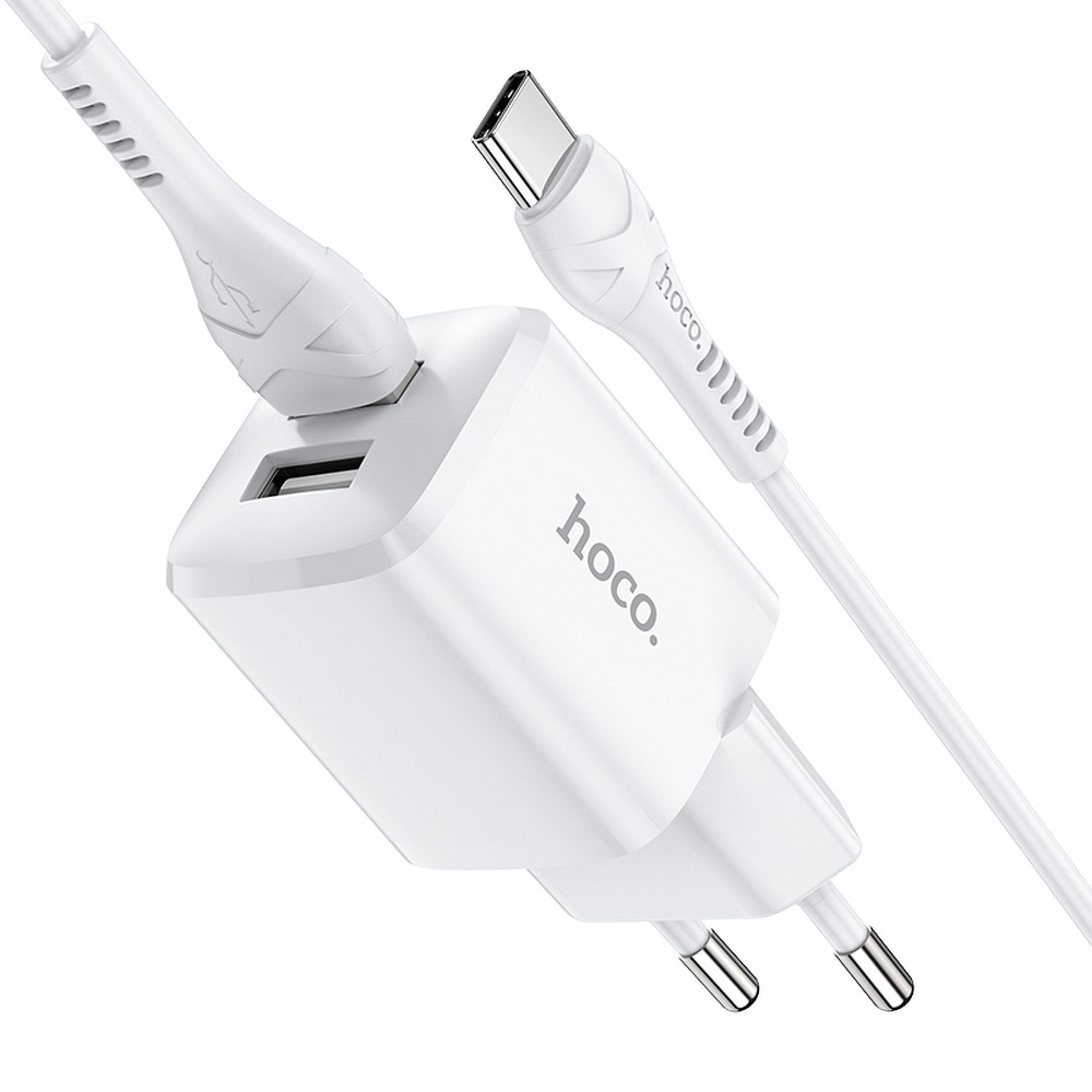 Hoco charger USB 2x porta USB + cable Type-C 1mt 2.4A white N8
