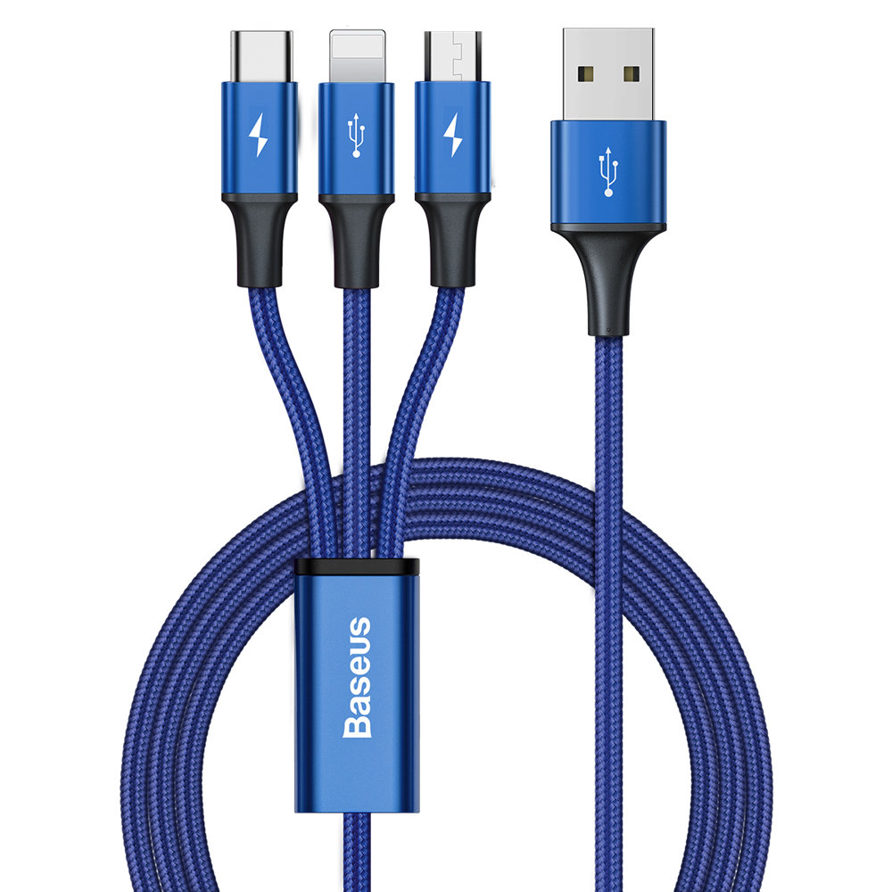 Baseus Data cable 3-in-1 Type C, lightning, micro USB 3A 1.2mt Rapid Series blue CAJS000003