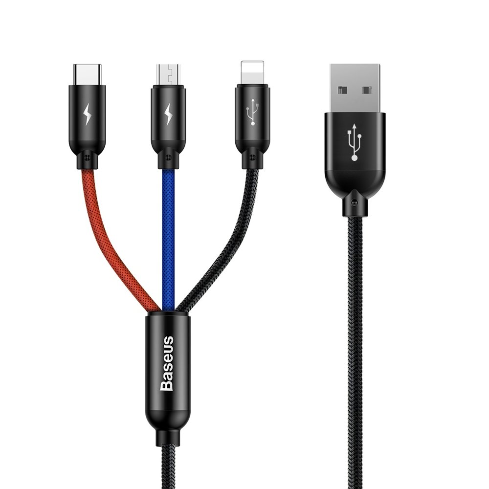 Baseus Rapid USB Cable 3in1 Type C, Lightning, micro USB 3A 1.2mt Rapid black CAMLT-BSY01