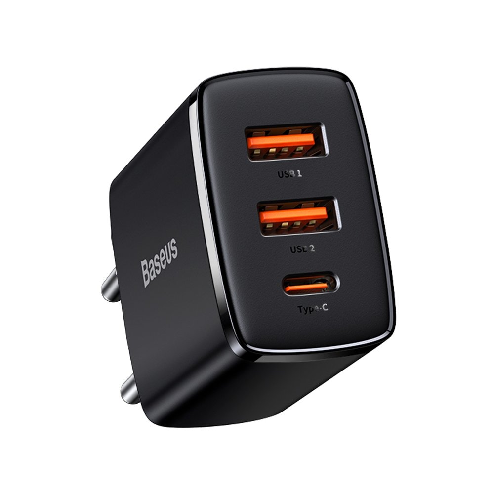 Baseus Caricabatterie 30W 3 porte (2 USB + USB-C) compact quick black CCXJ-E01