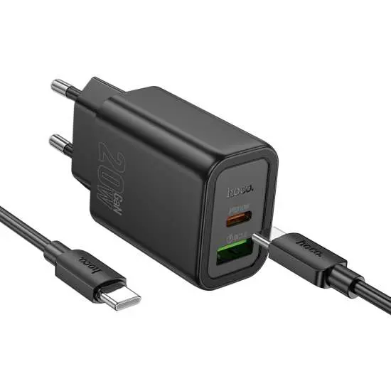 Hoco Caricabatterie USB-C 20W + Cavo Dati Type-C Black N61.CC.BK
