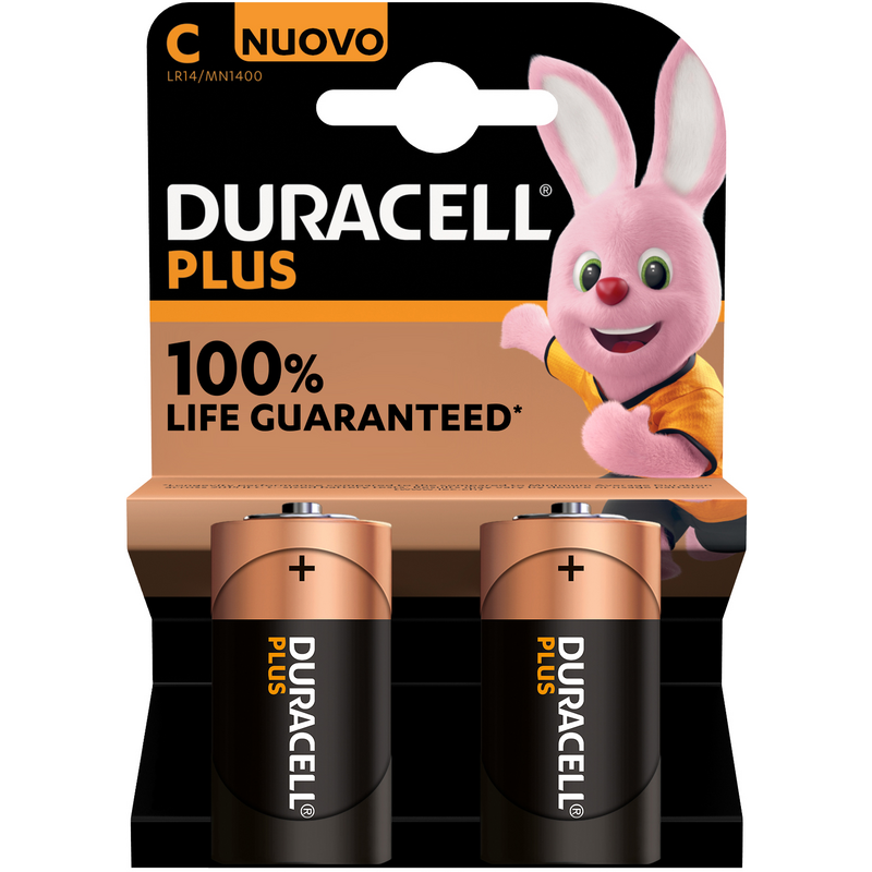 Duracell Battery Half Torch Plus C 2 +100% 2 pcs MN1400 LR14