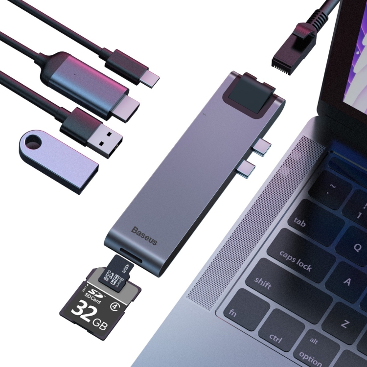 Baseus thunderbolt C+Pro Hub USB-C 7-in-1 con 2x USB 3.0 + HDMI + RJ45 + SD TF grey CAHUB-L0G