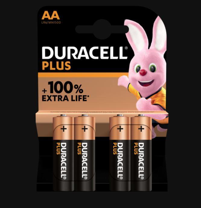 Duracell batteria stilo AA alcalina Plus +100% 4pz LR06 MN1500