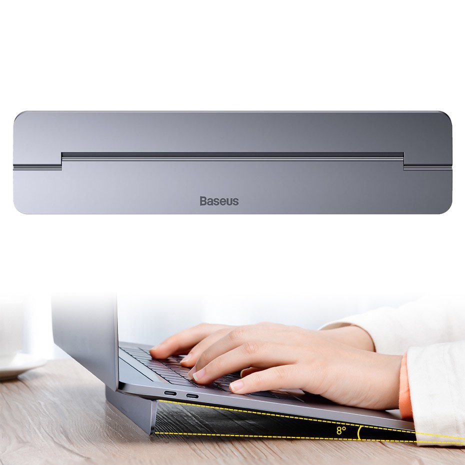 Baseus supporto per laptop MacBook in alluminio adesivo ultra sottile dark gray SUZC-0G