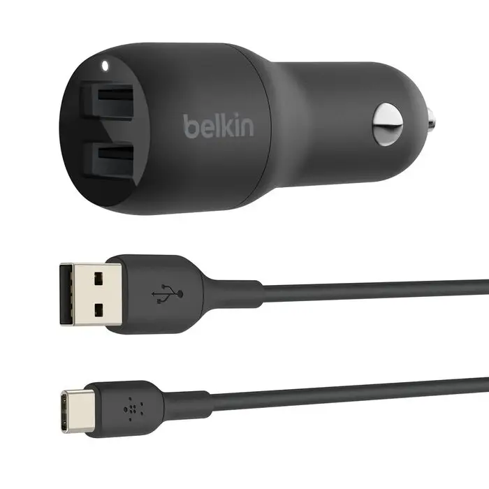 Belkin Caricabatterie per Auto 2 Porte (2 USB) 24W + Cavo USB To Type-C (1m) Black CCE001BT1MBK