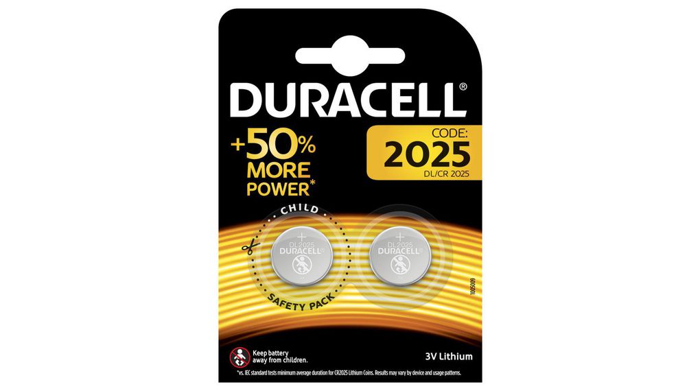 Duracell Battery Button lithium 3V 2 pcs DL2025 CR2025