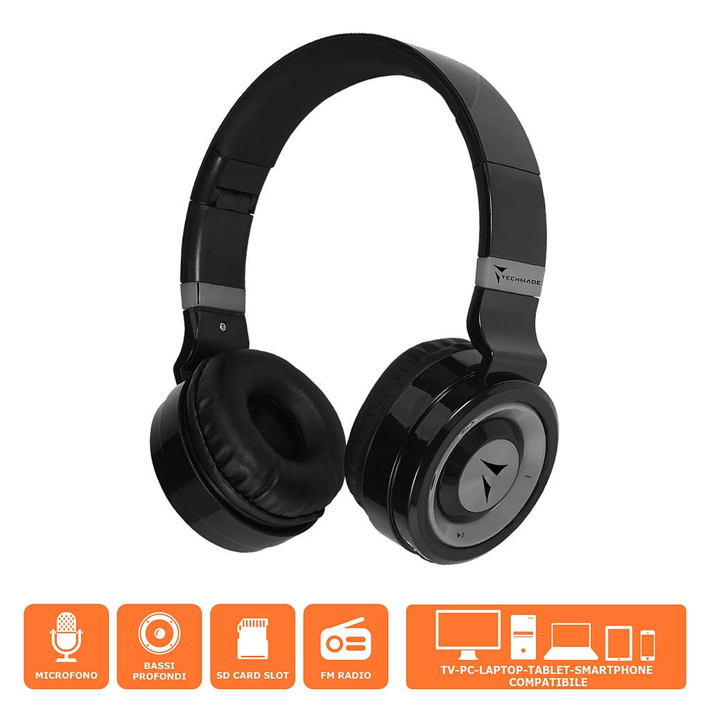 Techmade Headset Wireless with Microphone grey TM-046-GY