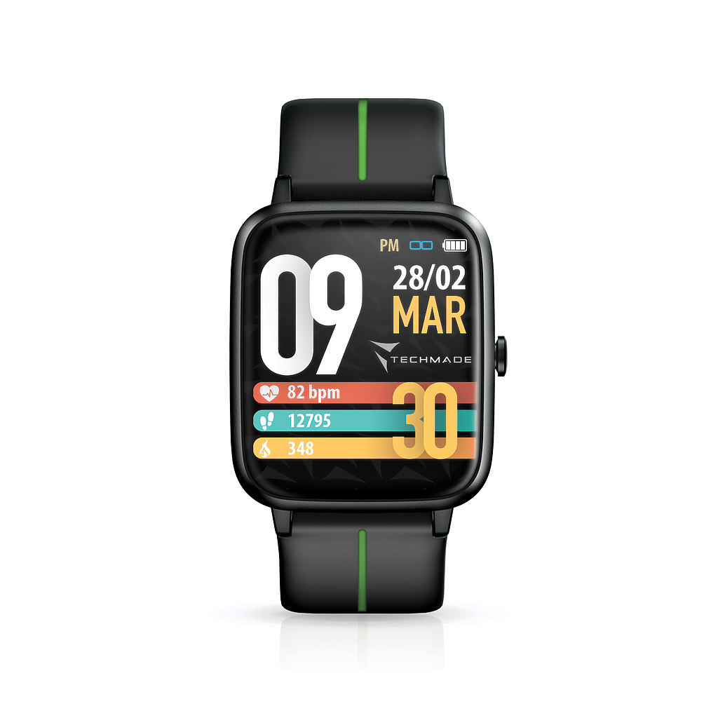 Techmade smartwatch Move integrated GPS black green TM-MOVE-BKG