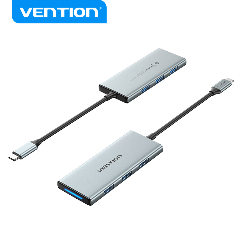 Vention Hub Type-C 7 in 1 with 1 HDMI, 3 USB 3.0, 1 Support TF/SD, 1 Display Port 0.15mt aluminum gray TOPHB