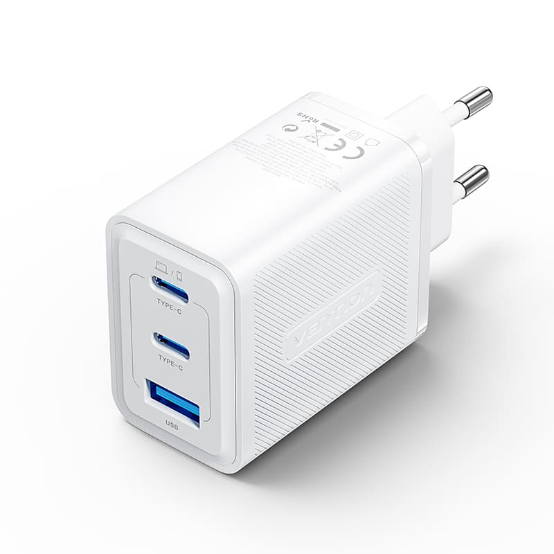 Vention Caricabatterie 65W 3 porte (USB+USB-C+USB-C) GaN White FERW0-EU