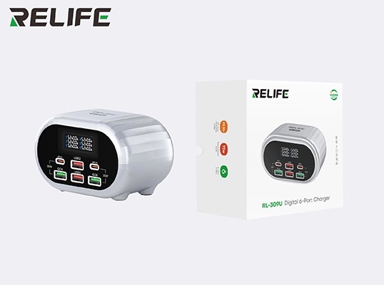 Relife Charger 72W Intelligent 6 Ports (4 USB 2 USB-C) Silver RL-309U