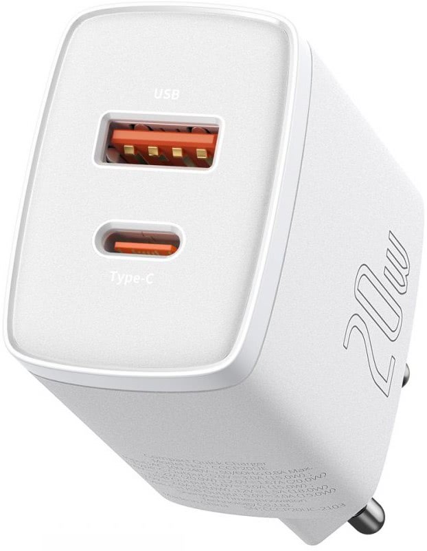 Baseus Charger 2 Ports (USB+USB-C) 20W Compact Quick White CCXJ-B02