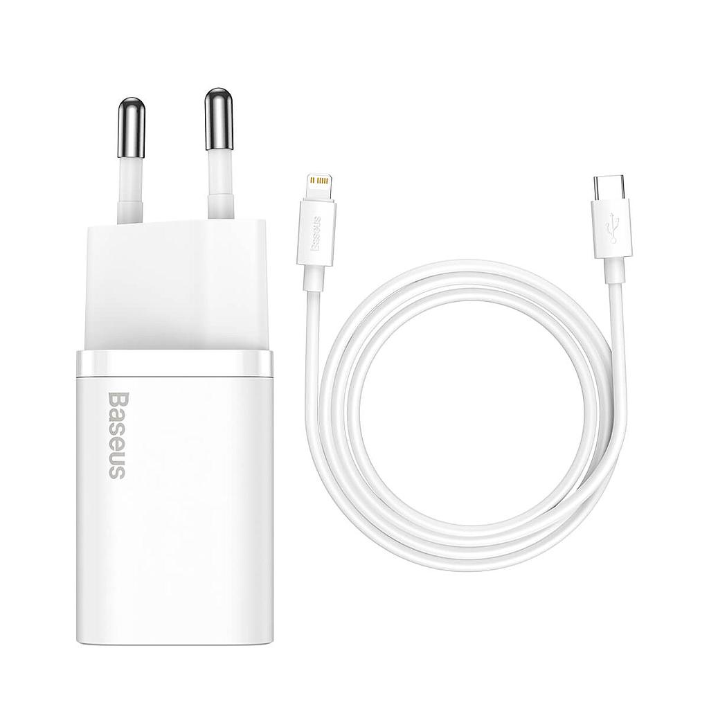 Baseus Caricabatterie USB-C 20W Super-Si Quick + Cavo Type-C To Lightning (1m) White TZCCSUP-B02