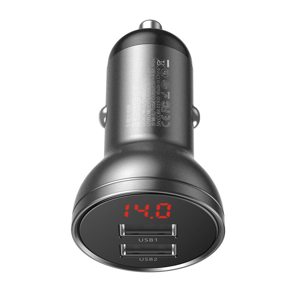 Baseus Caricabatterie per Auto 2 Porte (2 USB) 24W Digital Display Dual 4.8A Black CCBX-0G