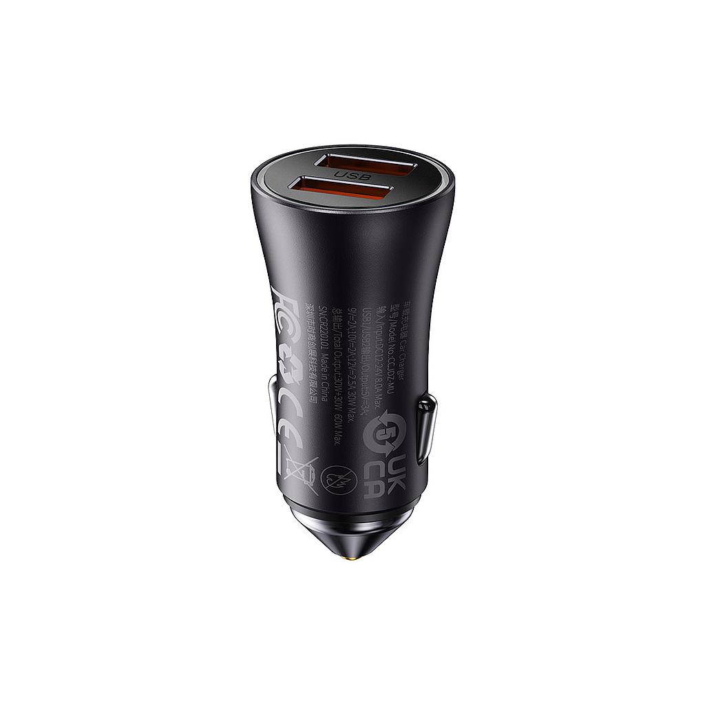 Baseus Caricabatterie per Auto 2 Porte (2 USB) 60W Golden Contactor Pro Dark Grey CGJM000013
