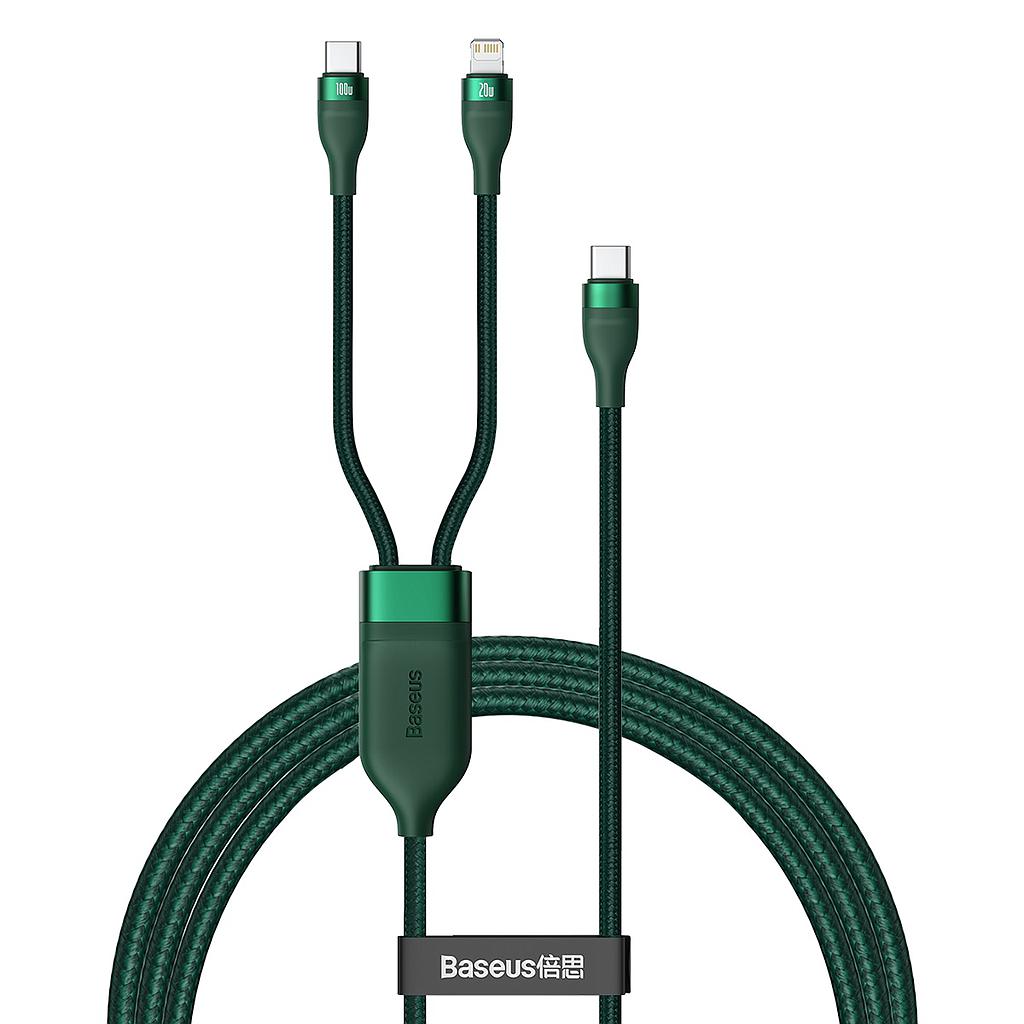 Baseus Cavo Dati 2 in 1 Type-C 100W con output Type-C + Lightning 1.5mt green CA1T2-F06