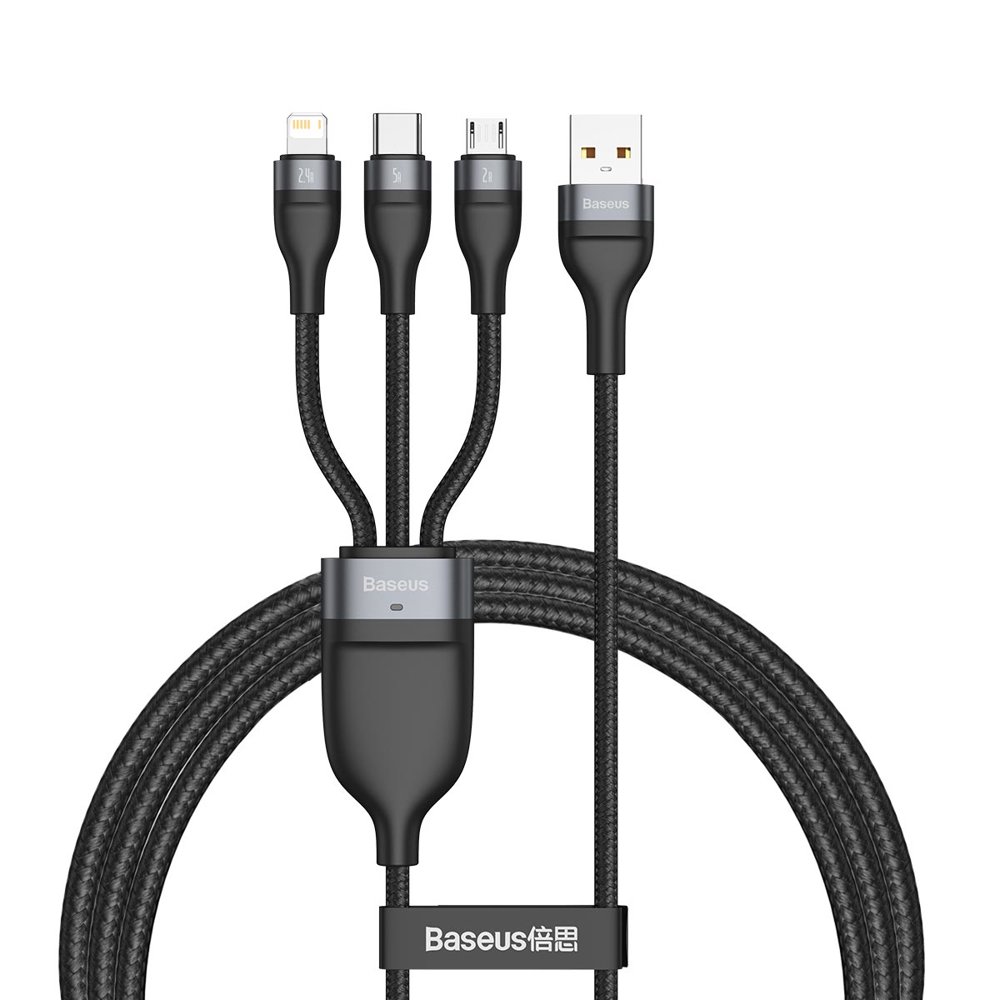 Baseus Cavo Dati 3 in 1 micro USB, Type-C, Lightning 5A 1.2mt black CA1T3-G1