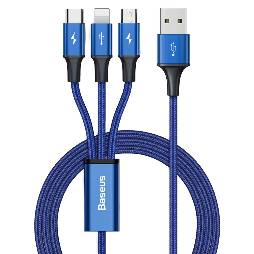 Baseus Data Cable 3-in-1 Type C, lightning, micro USB 3A 1.2mt Rapid Series blue CAJS000003