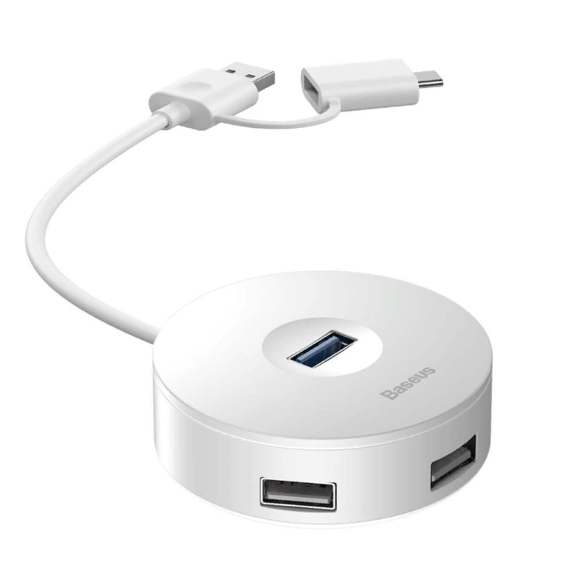 Baseus Hub USB 4 in 1 con 3 USB 2.0, 1 USB 3.0 white CAHUB-GB02