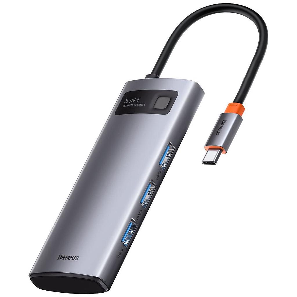 Baseus Hub USB-C 5 in 1 con 3 USB 3.0, 1 HDMI, 1PD grey CAHUB-CX0G