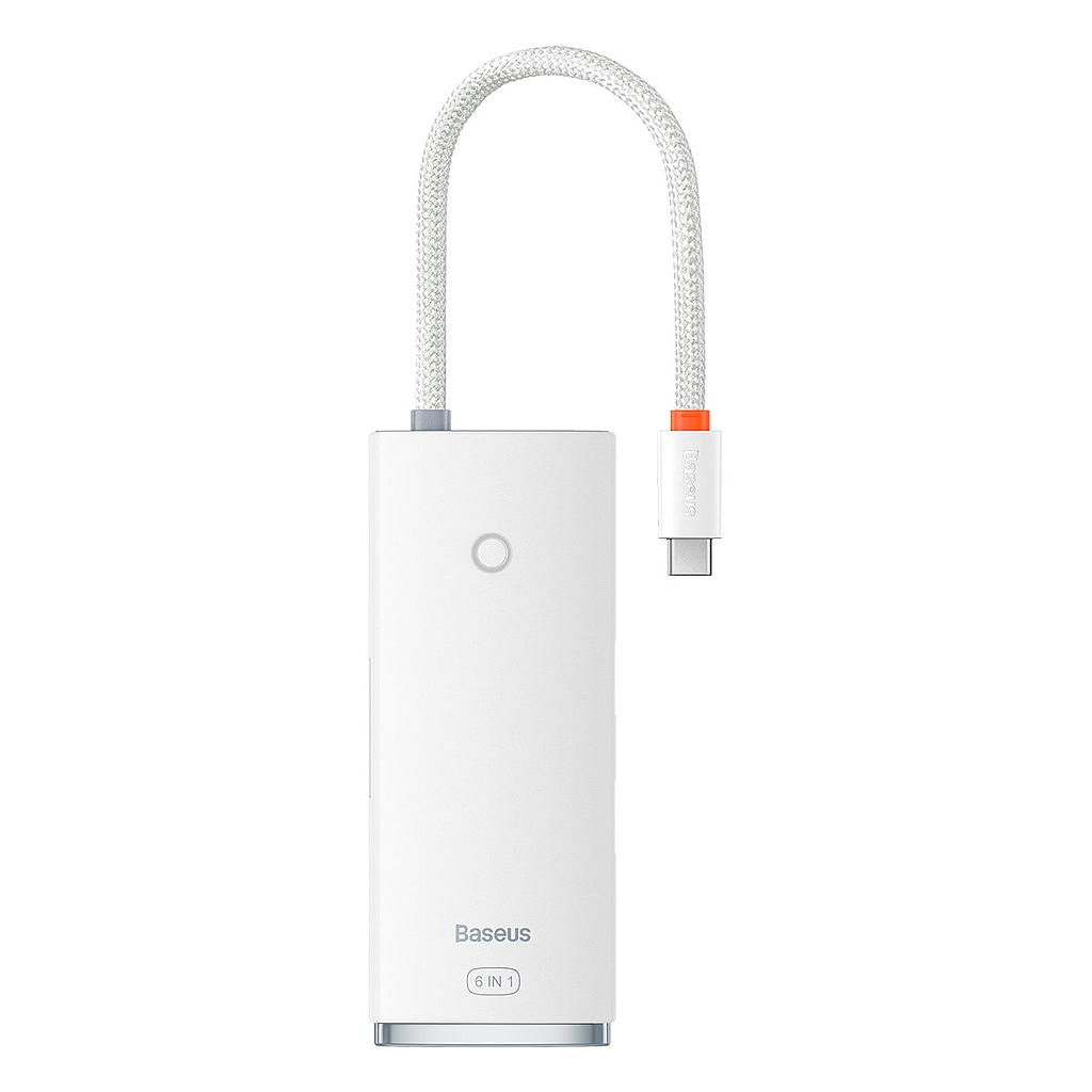 Baseus Lite Series Hub USB-C 6 in 1 with 2 USB 3.0, 1 HDMI, 1 RJ45, 1 MicroSD/SD white WKQX050102