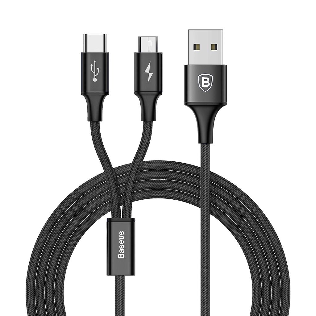 Baseus cavo dati 2in1 micro USB, Type-C 3A 1.2mt rapid series black CAMT-ASU01
