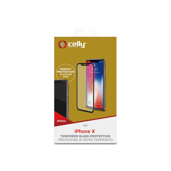 Tempered glass Celly Apple iPhone X, iPhone Xs 3D glass 3DGLASS900BK 