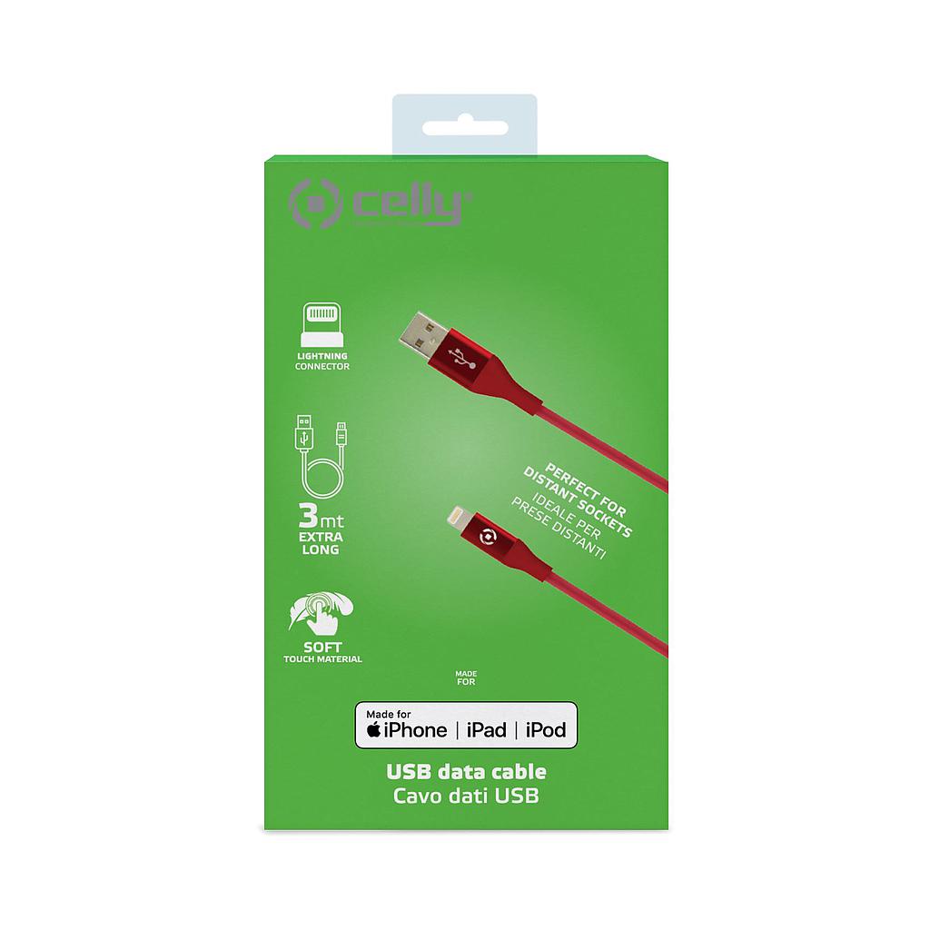 Cavo dati Lightning Celly (M.F.I) USBLIGHTCOL3MRD 3mt red