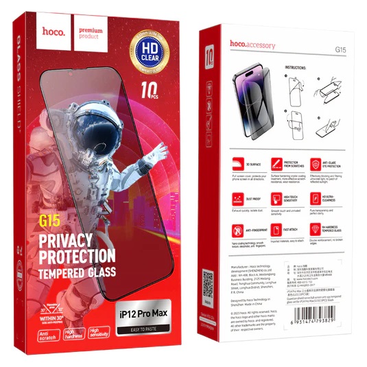 Hoco Pellicola Vetro Temperato Privacy iPhone 12 Pro Max Fullscreen G15.12PM