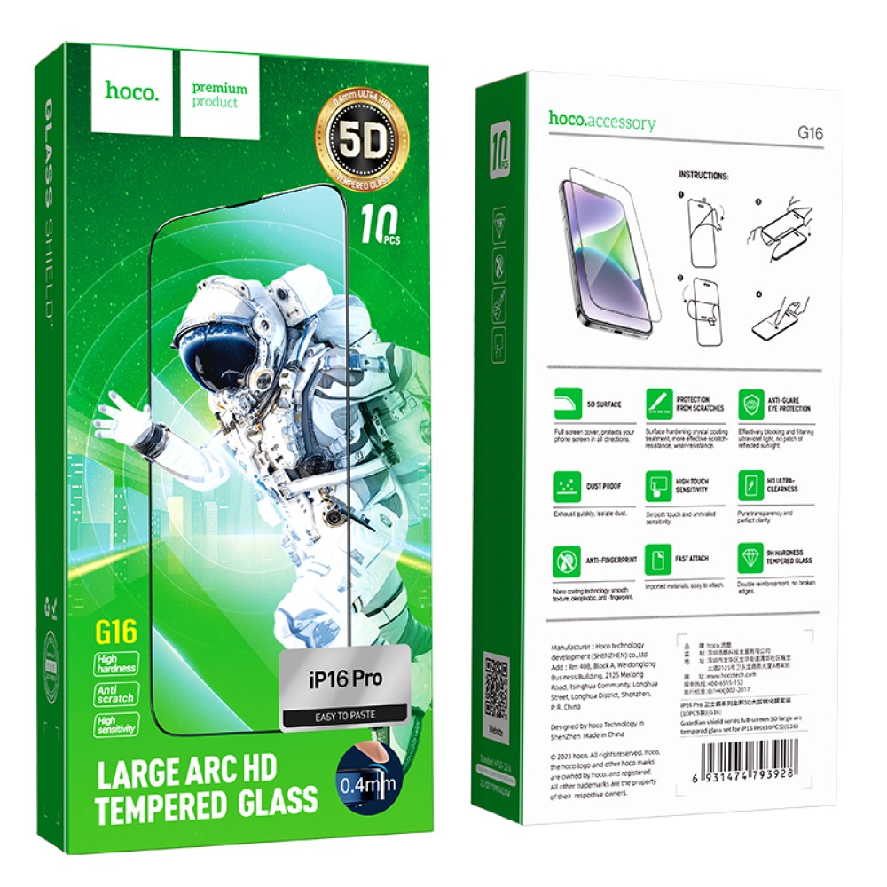 Hoco Tempered Glass iPhone 16 Pro Fullscreen G16