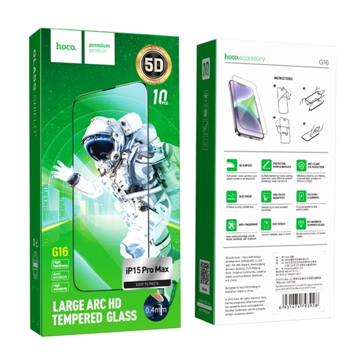 [6942007607667] Hoco Pellicola Vetro Temperato iPhone 15 Pro Max Fullscreen G16