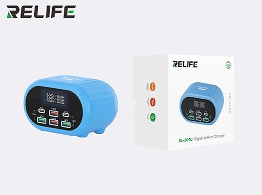[6941590211206] Relife Charger Intelligent 6 Ports (4 USB 2 USB-C) 72W Blue RL-309U