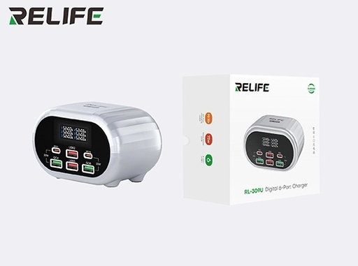 [6941590211213] Relife Caricabatterie Intelligente 6 Porte (4 USB 2 USB-C) 72W Silver RL-309U