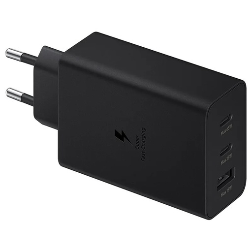 [8806092673885] Samsung Caricabatterie 3 Porte (USB+2 USB-C) 65W Power Adapter Trio Black EP-T6530NBEGEU