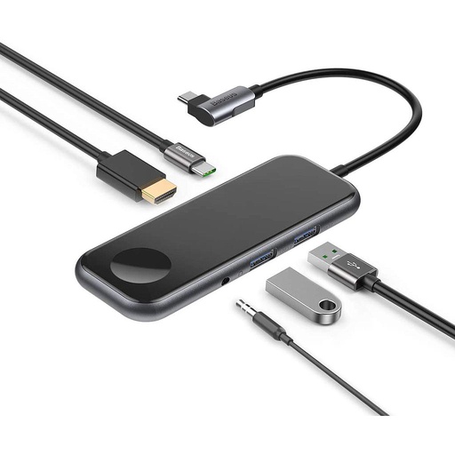 [6953156293014] Baseus Hub USB-C 6 in 1 with 2 USB 3.0, 1 HDMI, 1 Aux, 1 with iWatch wireless black CAHUB-AZ0G