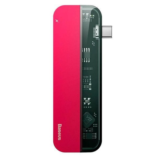 [6953156297722] Baseus Hub USB-C 5 in 1 with 2 USB 3.0, 1 HDMI, 2 Type-C red CAHUB-TD09