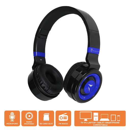 [8099990144667] Techmade Cuffie Wireless Con Microfono Blue TM-046-BL