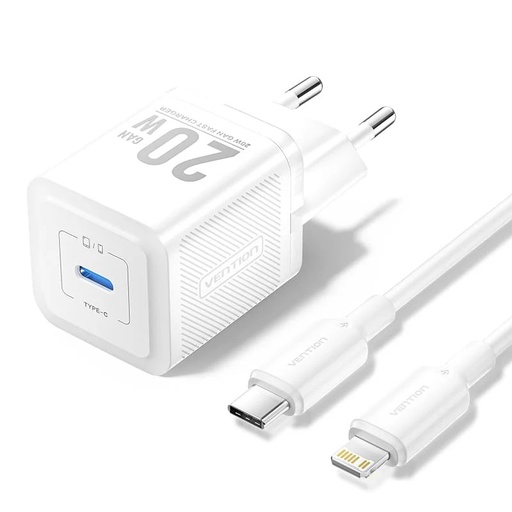 [6922794786301] Vention Charger USB-C 20W GaN + Cable Type-C To Lightning (1 m) White TZ-FEPB0-EU-02