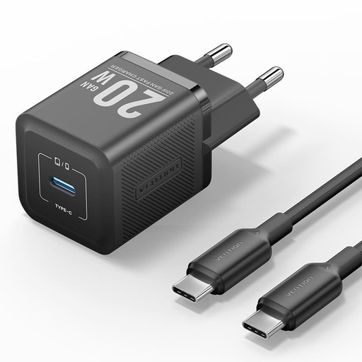[6922794786233] Vention Charger USB-C 20W GaN + Cavo Type-C To Type-C (1 m) Black TZ-FEPB0-EU-01