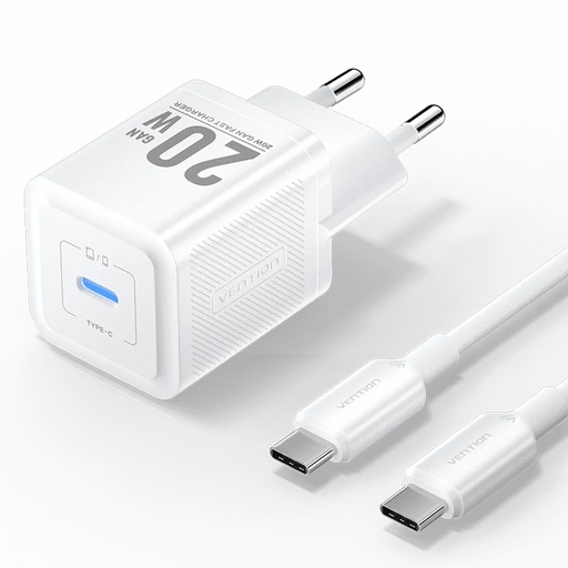 [6922794786295] Vention Charger USB-C 20W GaN + Cavo Type-C To Type-C (1 m) White (TZ-FEPB0-EU-01)