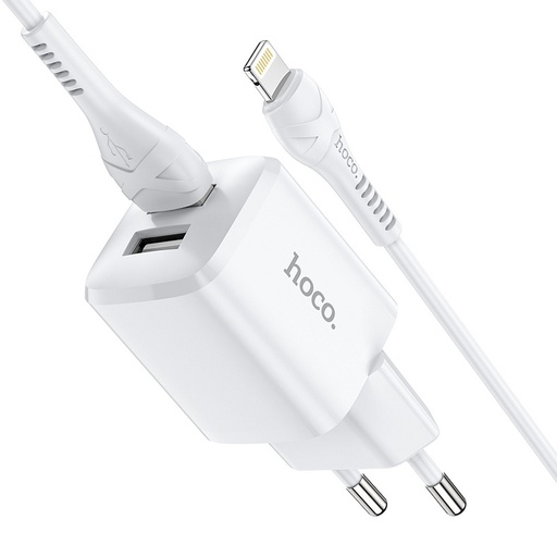 [6931474742018] Hoco Caricabatterie USB 2x ports USB + cable Lightning 1mt 2.4A white N8