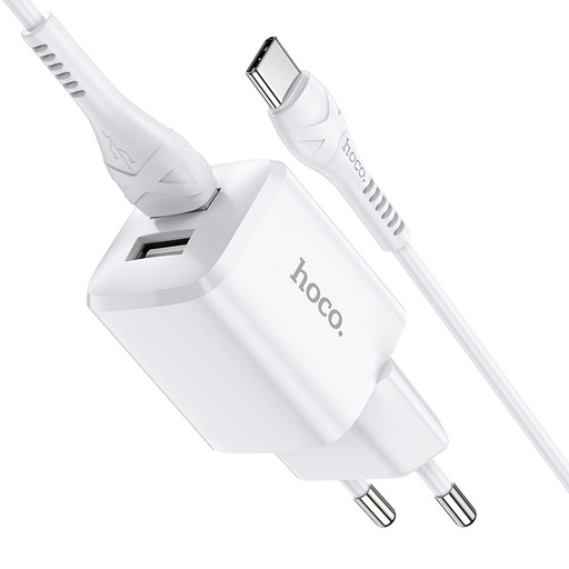 [6931474742032] Hoco Caricabatterie USB 2x porta USB + cable Type-C 1mt 2.4A white N8